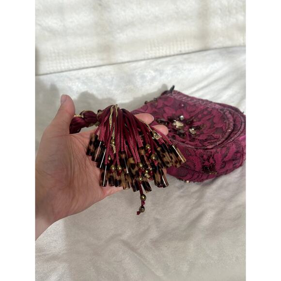 Vintage Donna Karan Collection Burgundy Lace Purse Boho Chic Whimsygoth - Picture 4 of 14